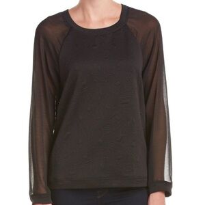 Hale Bob textured top with mesh sheer sleeves